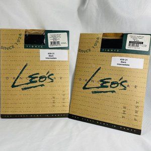 Leo's 409-21 Girl's Intermediate 6X-7 Performance Black Footed Tights 2 Pack Lot